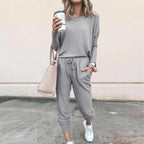 🔥🖤50% OFF 🔥Eleganter zweiteiliger Baumwollanzug für Damen: Oberteil + Hose
