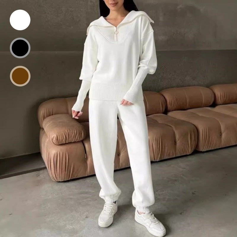 Damen Lounge-Set 2-teilig - Kurzärmliges Top & Hohtwaist Hose Mit Weitem Bein