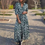 Langärmeliges Kleid mit Revers und Blumendruck für Frauen