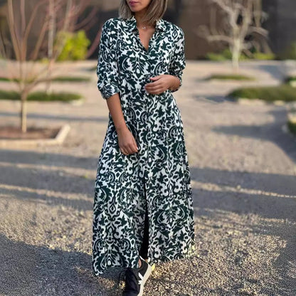 Langärmeliges Kleid mit Revers und Blumendruck für Frauen