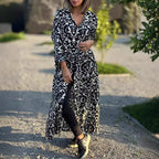 Langärmeliges Kleid mit Revers und Blumendruck für Frauen