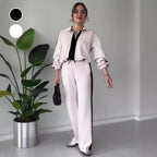 🍂Herbstverkauf 50% OFF💕Damen Reißverschluss Revers Tops ＆ Hosen 2-Teiliges Set