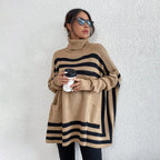 Frühzeitiger Weihnachtsverkauf 🎅Gestrickter Rollkragenpullover mit Fledermausärmeln und Streifen für Damen