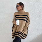 Frühzeitiger Weihnachtsverkauf 🎅Gestrickter Rollkragenpullover mit Fledermausärmeln und Streifen für Damen
