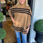 Frühzeitiger Weihnachtsverkauf 🎅Gestrickter Rollkragenpullover mit Fledermausärmeln und Streifen für Damen