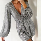 🌟Herbst/Winter-Ausverkauf🎁Paillettenbesetztes langärmeliges einteiliges Shorts-Set