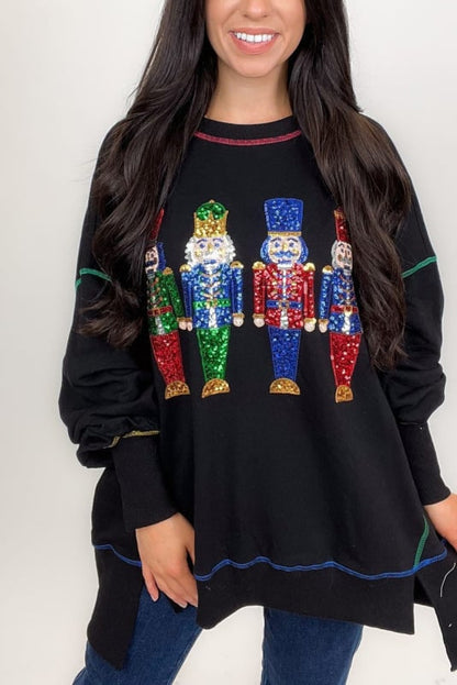 🔥Black Friday Sale🔥Christmas sequin print crew neck long sleeve sweatshirt