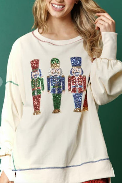 🔥Black Friday Sale🔥Christmas sequin print crew neck long sleeve sweatshirt