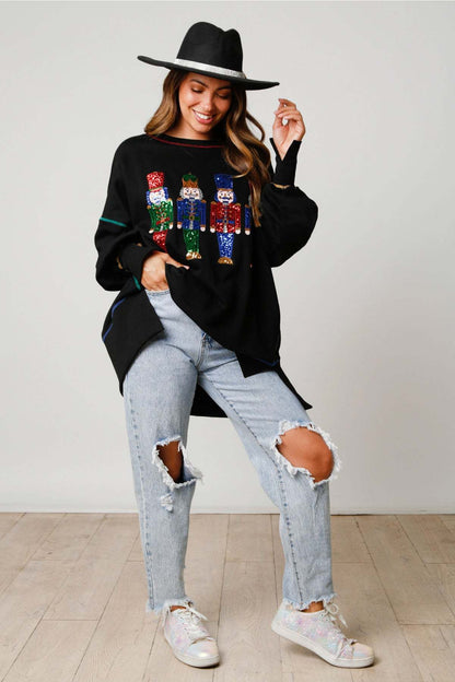 🔥Black Friday Sale🔥Christmas sequin print crew neck long sleeve sweatshirt