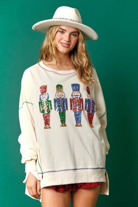 🔥Black Friday Sale🔥Christmas sequin print crew neck long sleeve sweatshirt