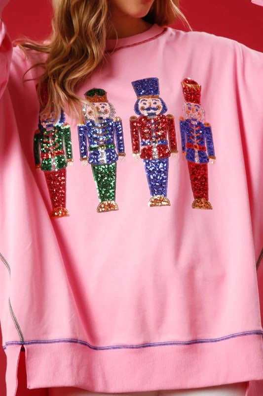 🔥Black Friday Sale🔥Christmas sequin print crew neck long sleeve sweatshirt