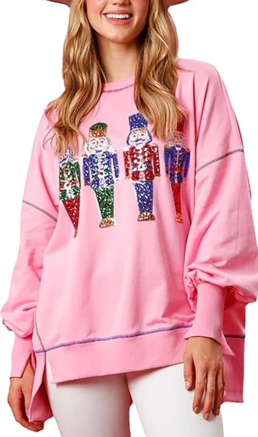 🔥Black Friday Sale🔥Christmas sequin print crew neck long sleeve sweatshirt