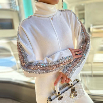 ✨Conjunto de sudadera de cuello alto con lentejuelas de moda 【Envío gratis】