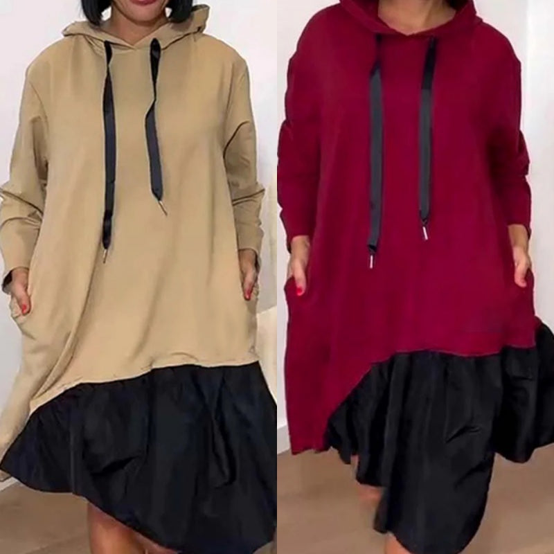 🎅Weihnachtsaktion 50% Rabatt🎄Stylisches, locker sitzendes Kleid mit gerüschtem Saum und Kapuze für Frauen