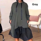 🎅Weihnachtsaktion 50% Rabatt🎄Stylisches, locker sitzendes Kleid mit gerüschtem Saum und Kapuze für Frauen
