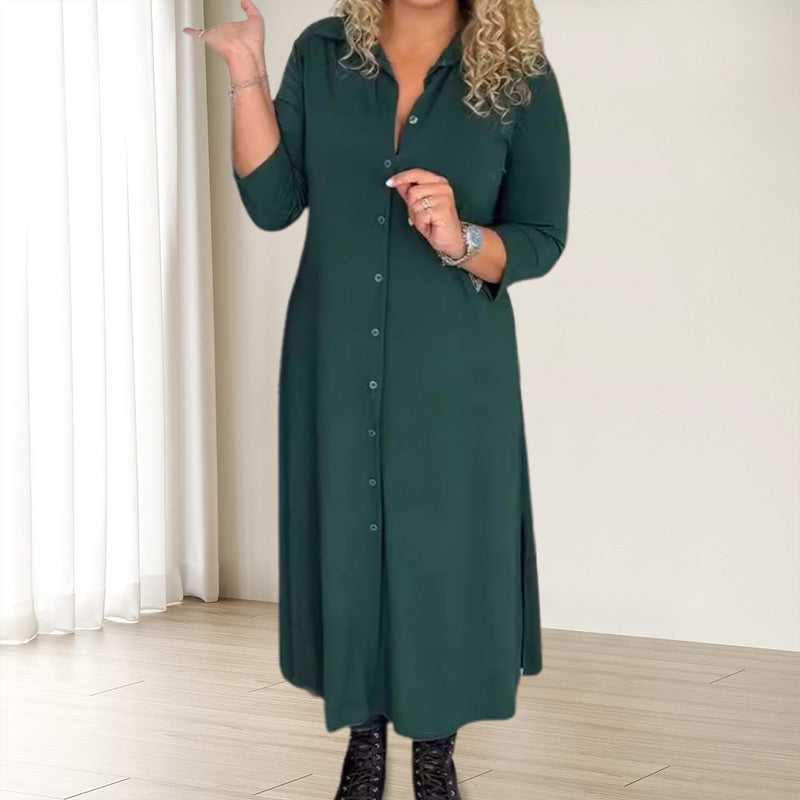 🎁Especiales de Navidad🔥Vestido de solapa de manga larga con botones