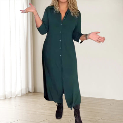 🎁Especiales de Navidad🔥Vestido de solapa de manga larga con botones