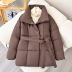 Stylische einfarbige Pufferjacke mit Gürtel für Damen