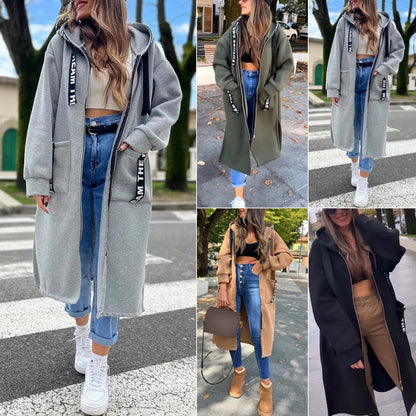 🔥Lange, lässige, einfarbige Damenjacke mit Kapuze💥Begrenzter Rabatt von 59 %⏳