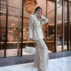🩵Elegantes Oberteil mit Paillettenbesatz und weit geschnittene Hose für Damen