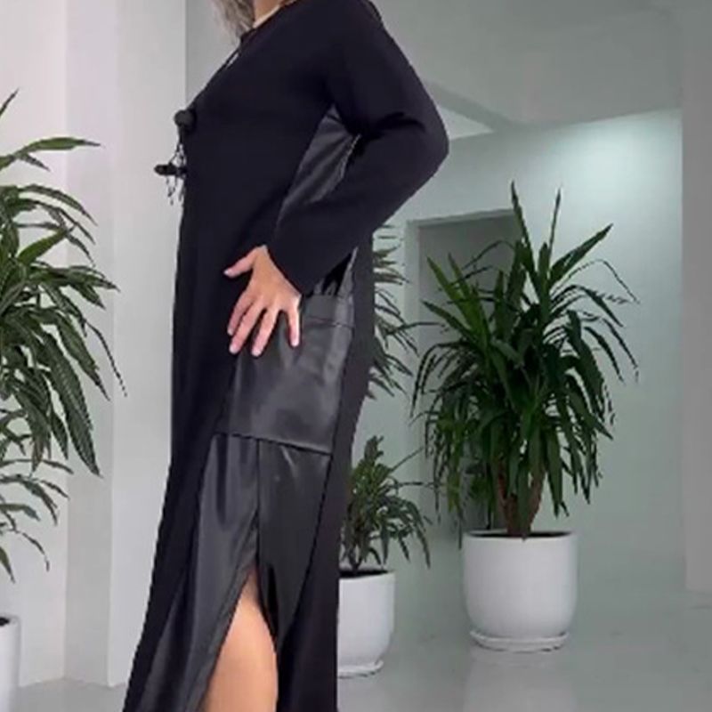 Lässiges Damen Leder Patchwork Kleid mit Taschen❤️Räumungsverkauf❤️
