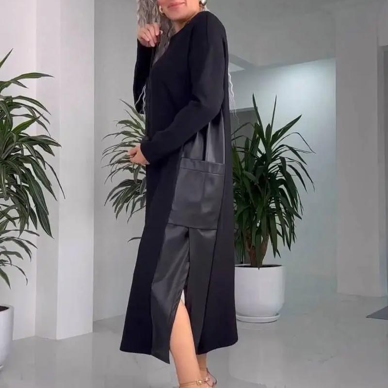 Lässiges Damen Leder Patchwork Kleid mit Taschen❤️Räumungsverkauf❤️