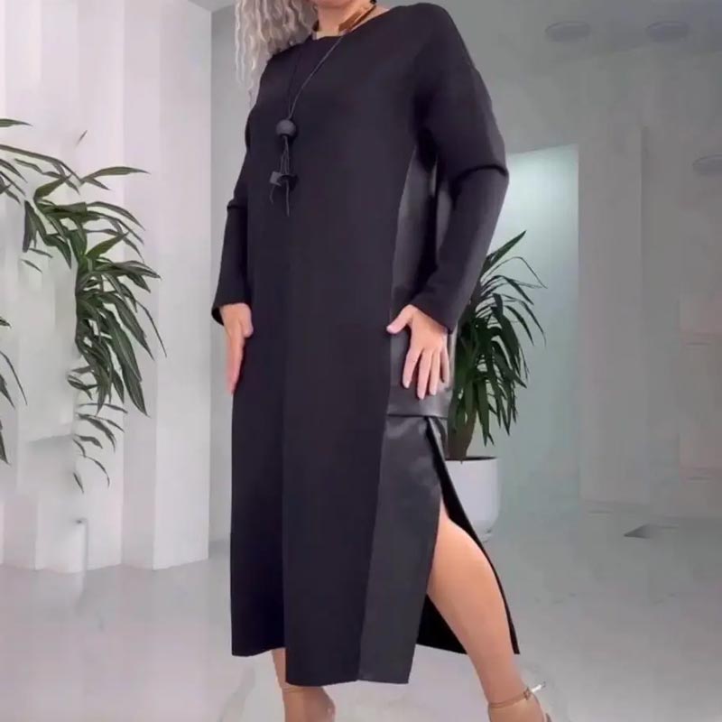 Lässiges Damen Leder Patchwork Kleid mit Taschen❤️Räumungsverkauf❤️
