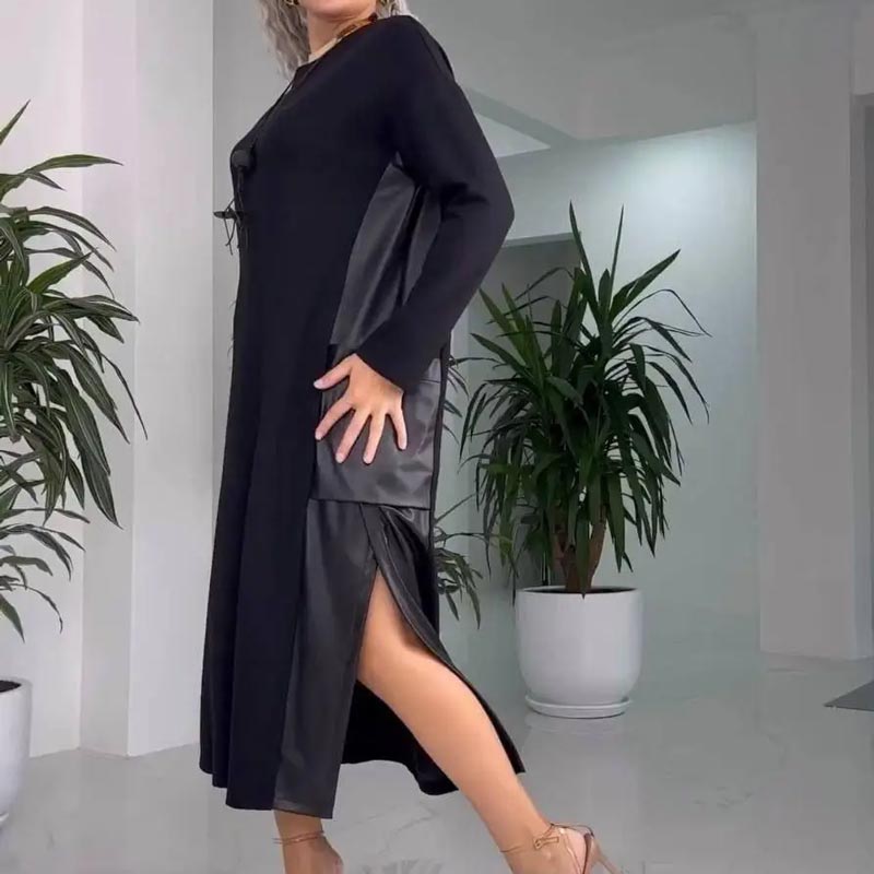 Lässiges Damen Leder Patchwork Kleid mit Taschen❤️Räumungsverkauf❤️