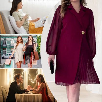 Unifarbenes Kleid mit Reverskragen und Rüschensaum