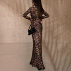 Sexy Kleid mit Leopardenmuster, Rundhalsausschnitt & extra langen Ärmeln für Damen