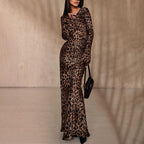 Sexy Kleid mit Leopardenmuster, Rundhalsausschnitt & extra langen Ärmeln für Damen