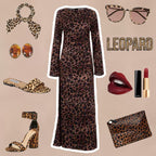 Sexy Kleid mit Leopardenmuster, Rundhalsausschnitt & extra langen Ärmeln für Damen