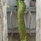 Schlanke Stretch-Schlaghose mit hoher Taille, Pailletten für Damen