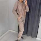 Bis zu 56% Rabatt!!🔥Damen Glitter Rhinestone Sweatshirt & Casual Hose 2-teiliges Set