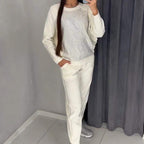Bis zu 56% Rabatt!!🔥Damen Glitter Rhinestone Sweatshirt & Casual Hose 2-teiliges Set