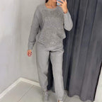 Bis zu 56% Rabatt!!🔥Damen Glitter Rhinestone Sweatshirt & Casual Hose 2-teiliges Set