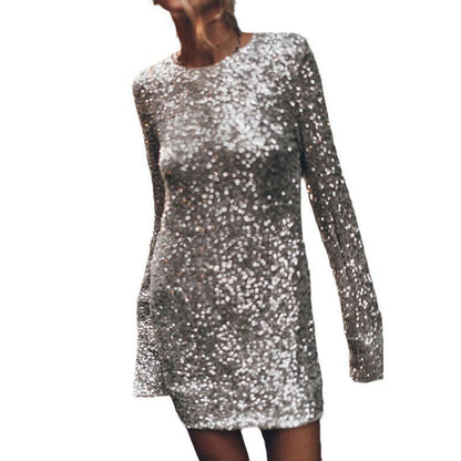 Elegantes langärmeliges Paillettenkleid für Damen