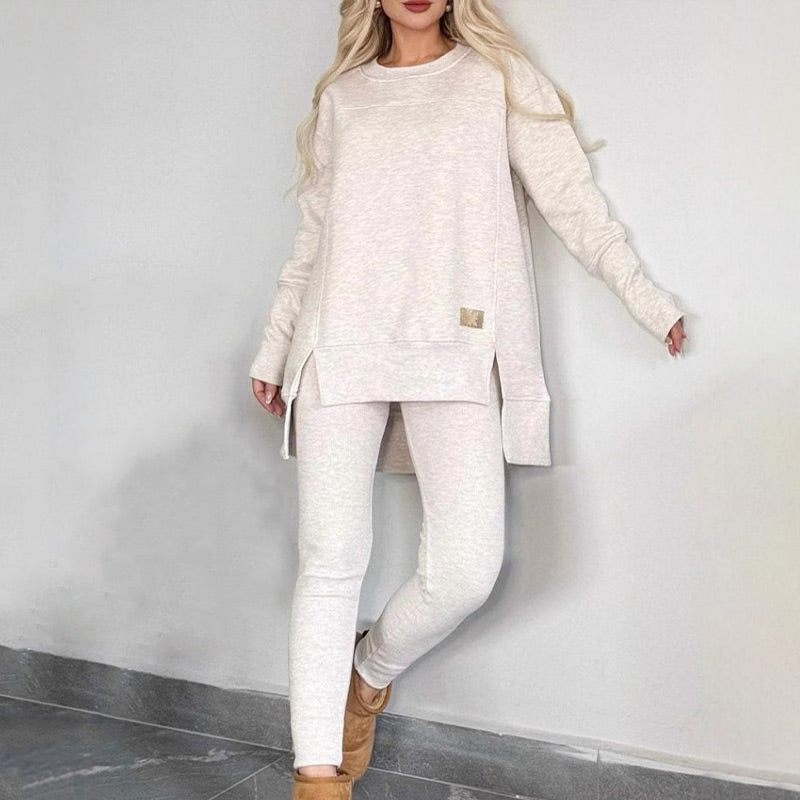 Zweiteiler aus Sweatshirt mit Schlitz und High-Low-Saum & Bodycon-Hose