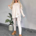 Zweiteiler aus Sweatshirt mit Schlitz und High-Low-Saum & Bodycon-Hose