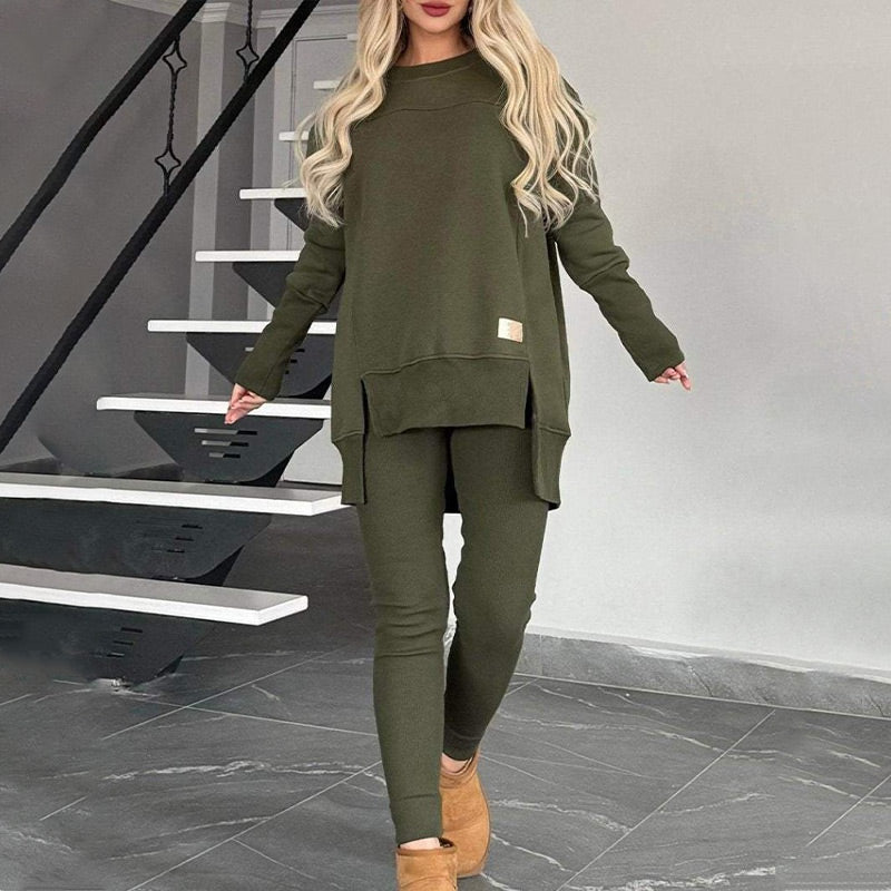 Zweiteiler aus Sweatshirt mit Schlitz und High-Low-Saum & Bodycon-Hose