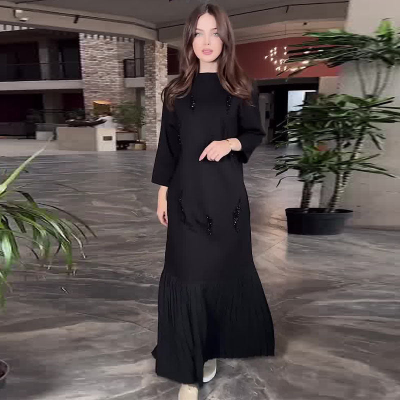 🖤Kostenlosen Versand🖤Elegantes knöchellanges Paillettenkleid mit Rundhalsausschnitt