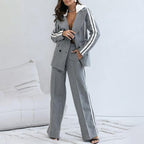 Lässiges 2-teiliges Damen-Set aus grauem Blazer-Oberteil und weiten Hosen 📦Freie Lieferung📦