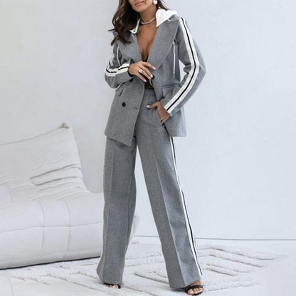 Lässiges 2-teiliges Damen-Set aus grauem Blazer-Oberteil und weiten Hosen 📦Freie Lieferung📦