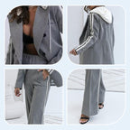 Lässiges 2-teiliges Damen-Set aus grauem Blazer-Oberteil und weiten Hosen 📦Freie Lieferung📦