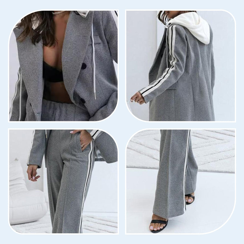 Lässiges 2-teiliges Damen-Set aus grauem Blazer-Oberteil und weiten Hosen 📦Freie Lieferung📦