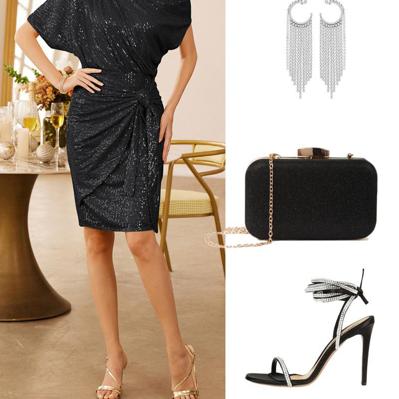 💃 LETZTER TAG - 50% RABATT! ✨ FUNKELNDES RÜSCHENKLEID - Ein Schulterteil mit Glitzer, Elegant für Abendmode und besondere Anlässe 🌟