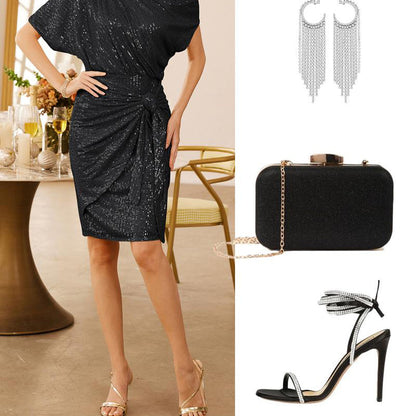 💃 LETZTER TAG - 50% RABATT! ✨ FUNKELNDES RÜSCHENKLEID - Ein Schulterteil mit Glitzer, Elegant für Abendmode und besondere Anlässe 🌟