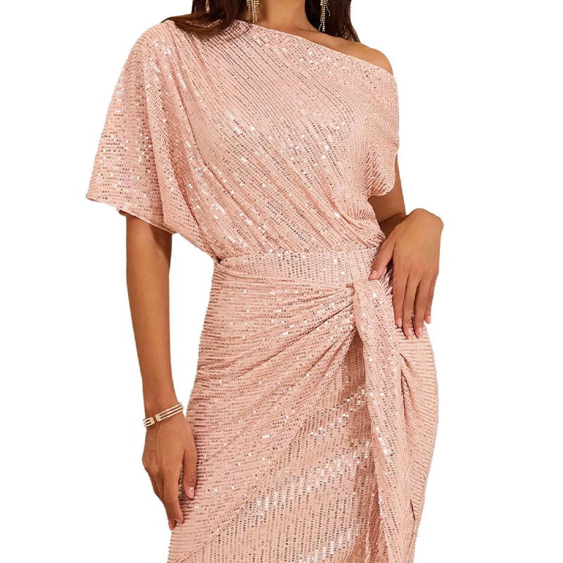 💃 LETZTER TAG - 50% RABATT! ✨ FUNKELNDES RÜSCHENKLEID - Ein Schulterteil mit Glitzer, Elegant für Abendmode und besondere Anlässe 🌟