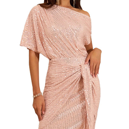 💃 LETZTER TAG - 50% RABATT! ✨ FUNKELNDES RÜSCHENKLEID - Ein Schulterteil mit Glitzer, Elegant für Abendmode und besondere Anlässe 🌟