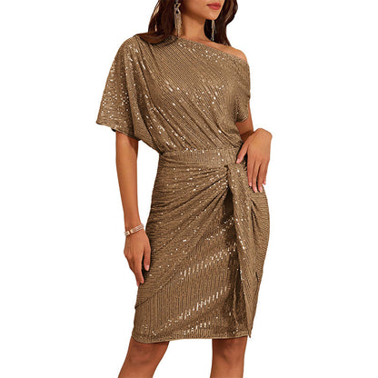 💃 LETZTER TAG - 50% RABATT! ✨ FUNKELNDES RÜSCHENKLEID - Ein Schulterteil mit Glitzer, Elegant für Abendmode und besondere Anlässe 🌟